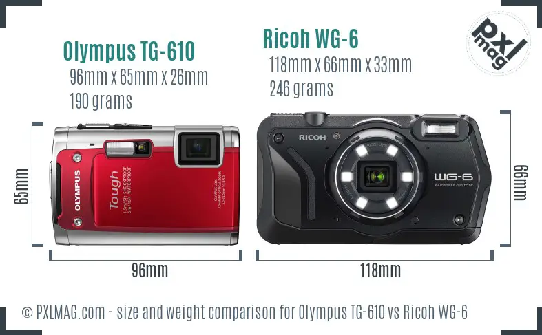 Olympus TG-610 vs Ricoh WG-6 size comparison