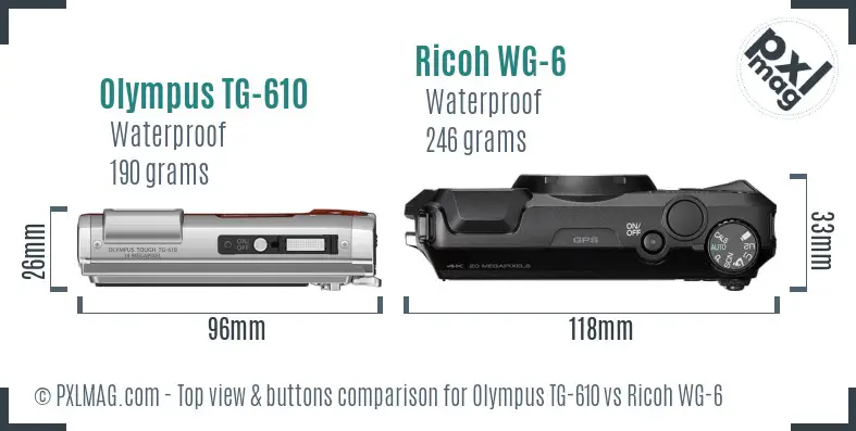 Olympus TG-610 vs Ricoh WG-6 top view buttons comparison