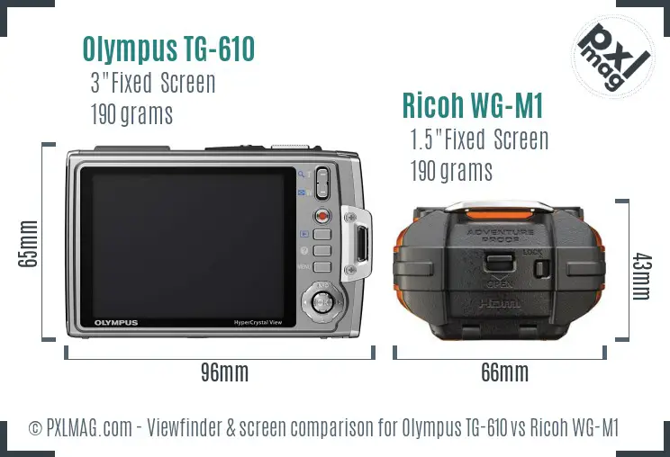 Olympus TG-610 vs Ricoh WG-M1 Screen and Viewfinder comparison