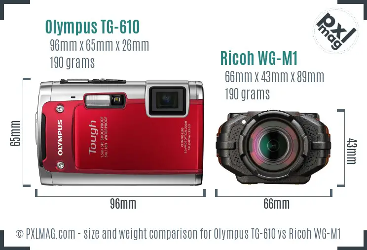 Olympus TG-610 vs Ricoh WG-M1 size comparison