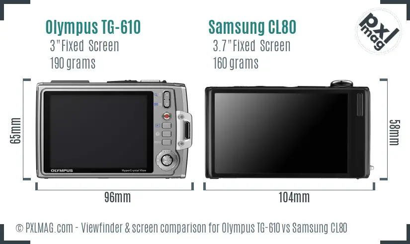 Olympus TG-610 vs Samsung CL80 Screen and Viewfinder comparison