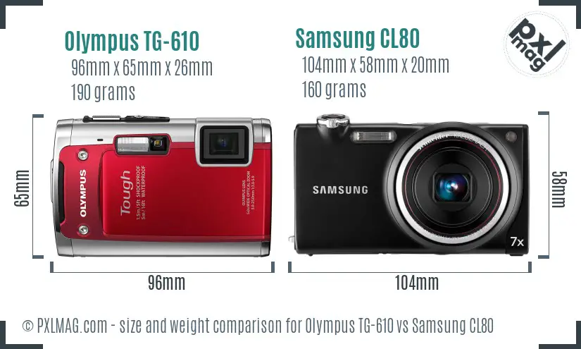 Olympus TG-610 vs Samsung CL80 size comparison