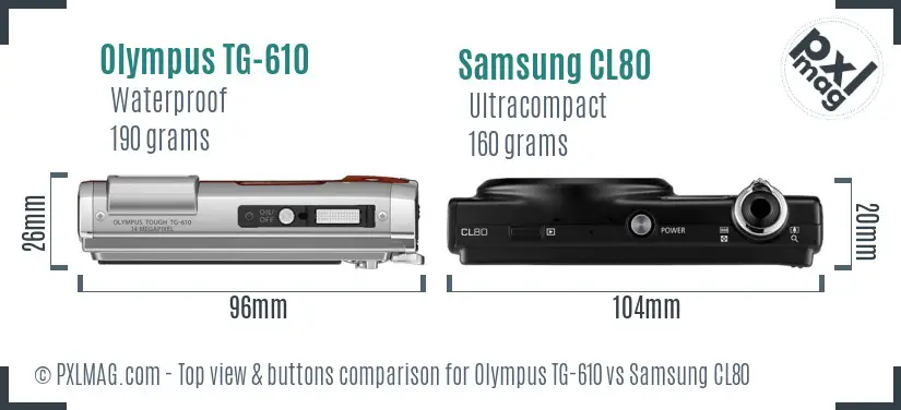 Olympus TG-610 vs Samsung CL80 top view buttons comparison