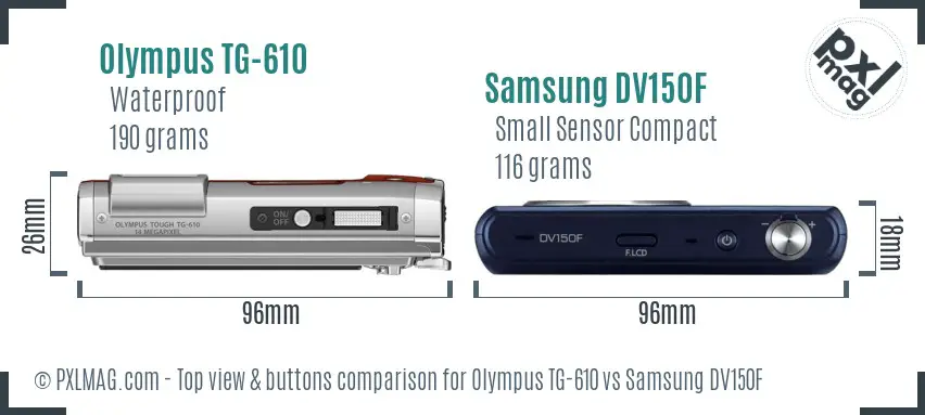 Olympus TG-610 vs Samsung DV150F top view buttons comparison