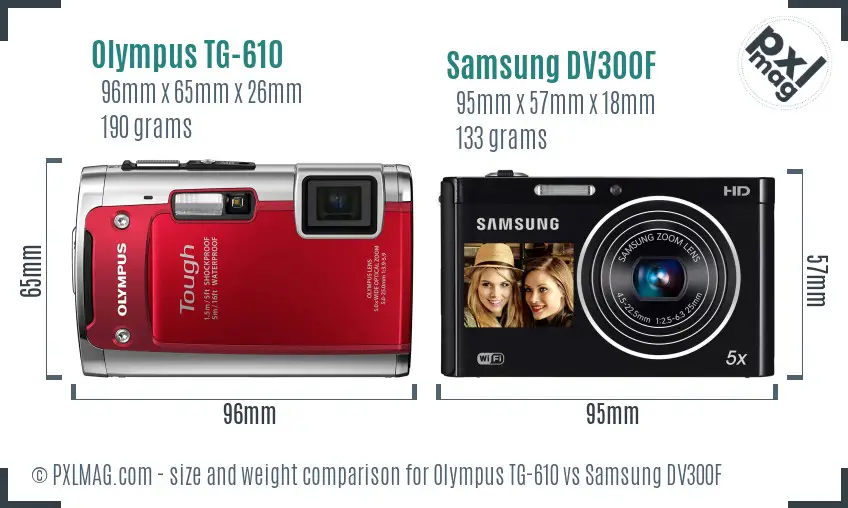 Olympus TG-610 vs Samsung DV300F size comparison