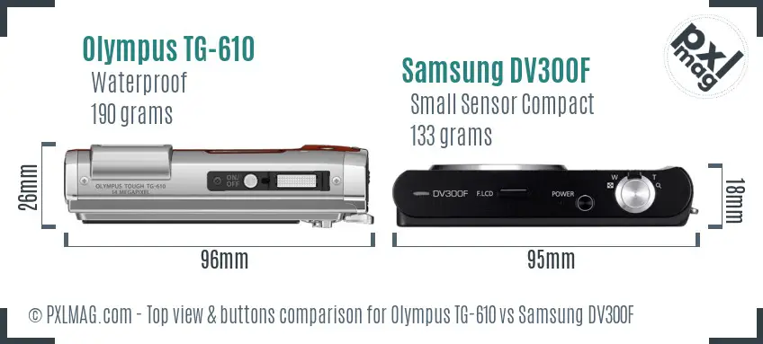 Olympus TG-610 vs Samsung DV300F top view buttons comparison