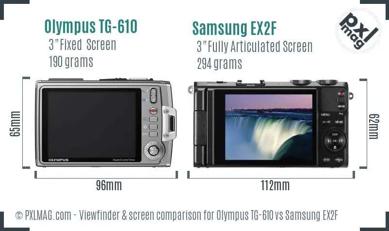 Olympus TG-610 vs Samsung EX2F Screen and Viewfinder comparison