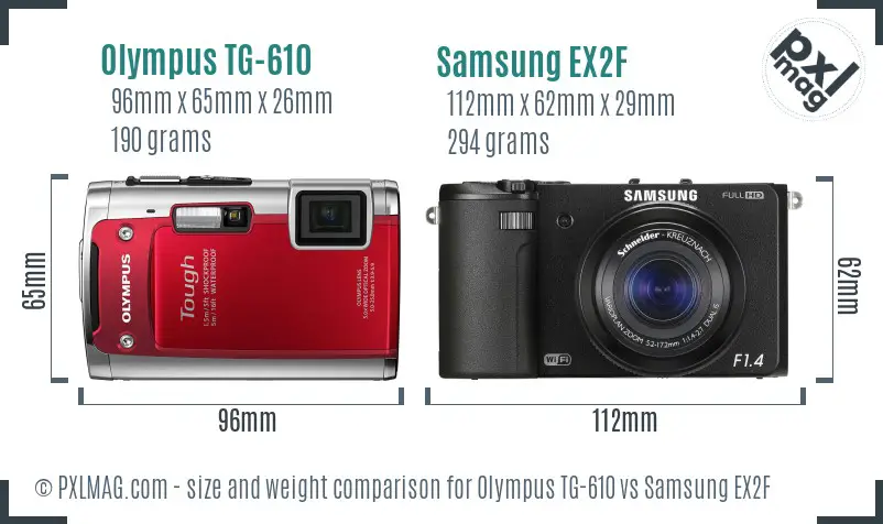 Olympus TG-610 vs Samsung EX2F size comparison