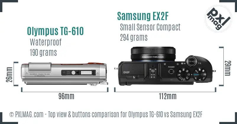 Olympus TG-610 vs Samsung EX2F top view buttons comparison