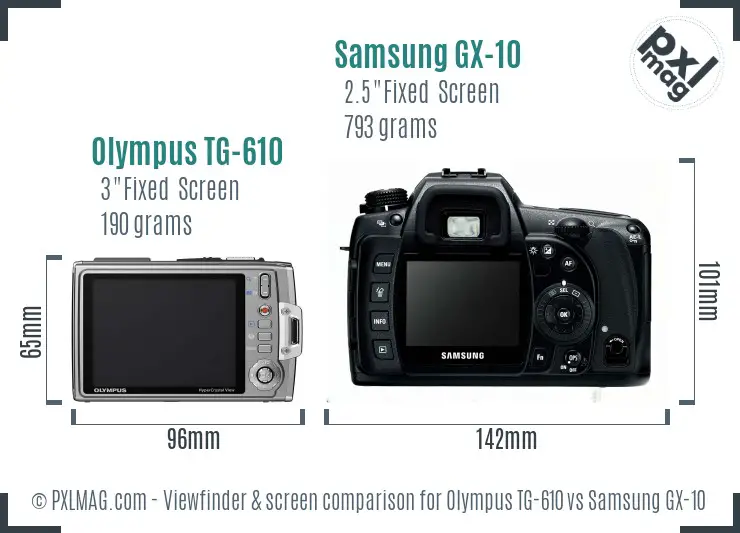 Olympus TG-610 vs Samsung GX-10 Screen and Viewfinder comparison