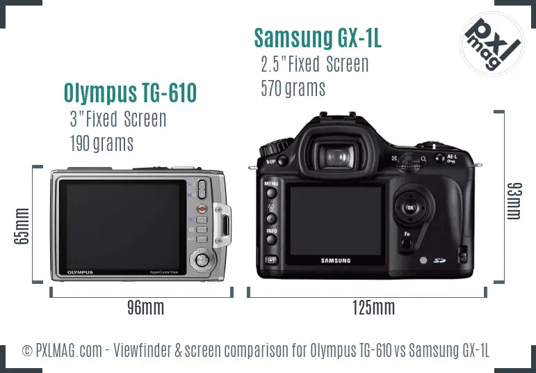 Olympus TG-610 vs Samsung GX-1L Screen and Viewfinder comparison