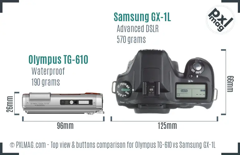 Olympus TG-610 vs Samsung GX-1L top view buttons comparison