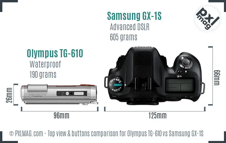 Olympus TG-610 vs Samsung GX-1S top view buttons comparison