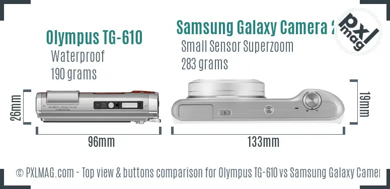 Olympus TG-610 vs Samsung Galaxy Camera 2 top view buttons comparison Olympus TG-610 vs Samsung Galaxy Camera 2 top view buttons comparison