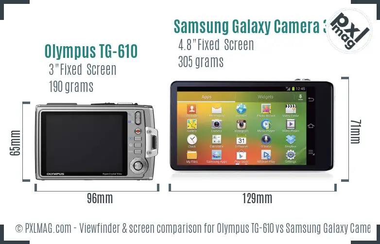 Olympus TG-610 vs Samsung Galaxy Camera 3G Screen and Viewfinder comparison