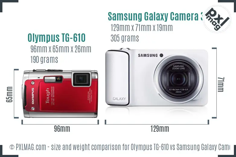 Olympus TG-610 vs Samsung Galaxy Camera 3G size comparison