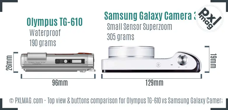 Olympus TG-610 vs Samsung Galaxy Camera 3G top view buttons comparison
