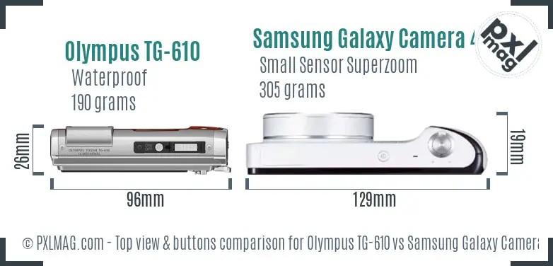 Olympus TG-610 vs Samsung Galaxy Camera 4G top view buttons comparison Olympus TG-610 vs Samsung Galaxy Camera 4G top view buttons comparison
