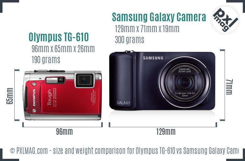 Olympus TG-610 vs Samsung Galaxy Camera size comparison