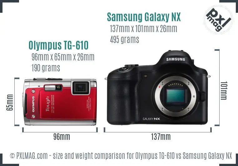 Olympus TG-610 vs Samsung Galaxy NX size comparison