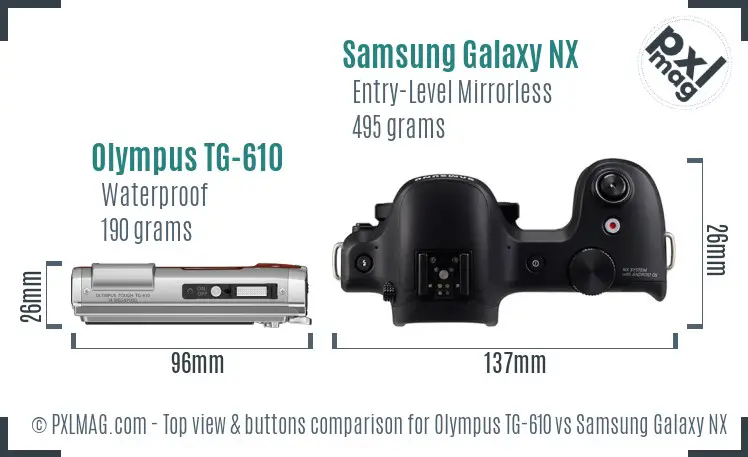 Olympus TG-610 vs Samsung Galaxy NX top view buttons comparison