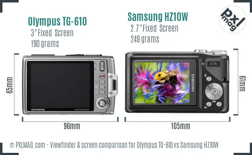 Olympus TG-610 vs Samsung HZ10W Screen and Viewfinder comparison