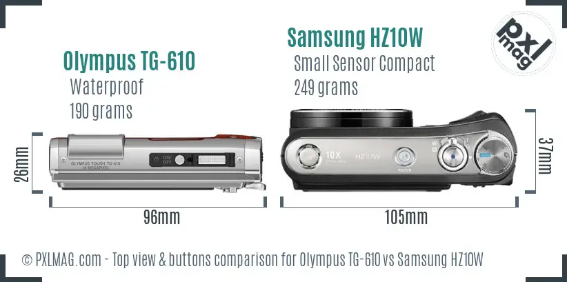 Olympus TG-610 vs Samsung HZ10W top view buttons comparison