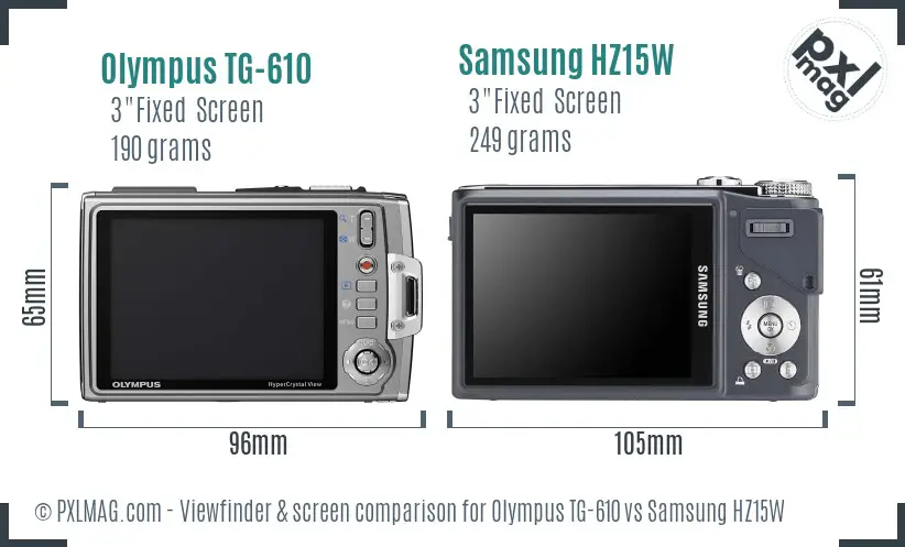 Olympus TG-610 vs Samsung HZ15W Screen and Viewfinder comparison