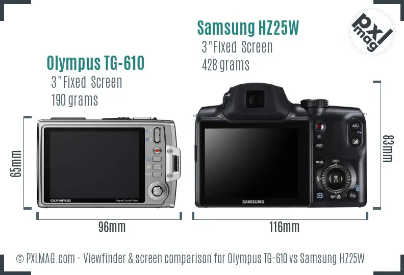 Olympus TG-610 vs Samsung HZ25W Screen and Viewfinder comparison