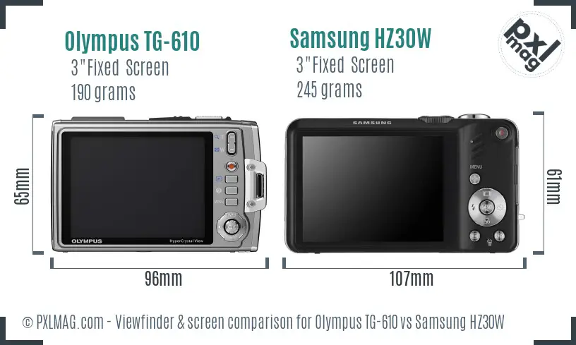 Olympus TG-610 vs Samsung HZ30W Screen and Viewfinder comparison