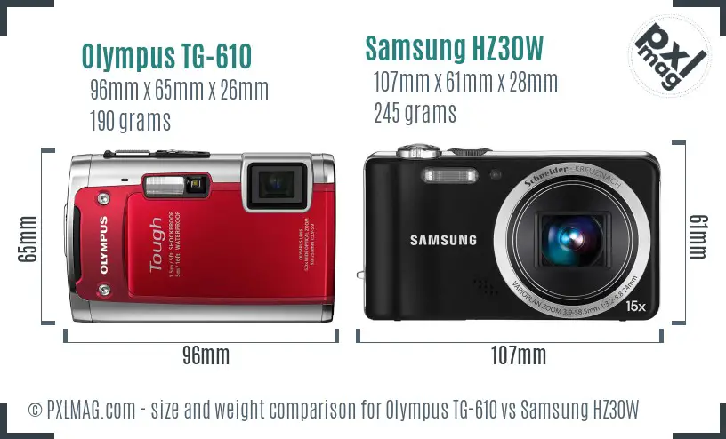 Olympus TG-610 vs Samsung HZ30W size comparison