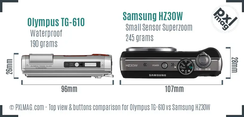 Olympus TG-610 vs Samsung HZ30W top view buttons comparison