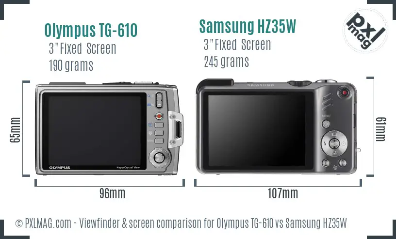 Olympus TG-610 vs Samsung HZ35W Screen and Viewfinder comparison