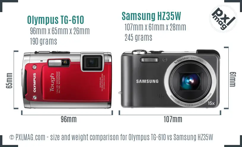 Olympus TG-610 vs Samsung HZ35W size comparison