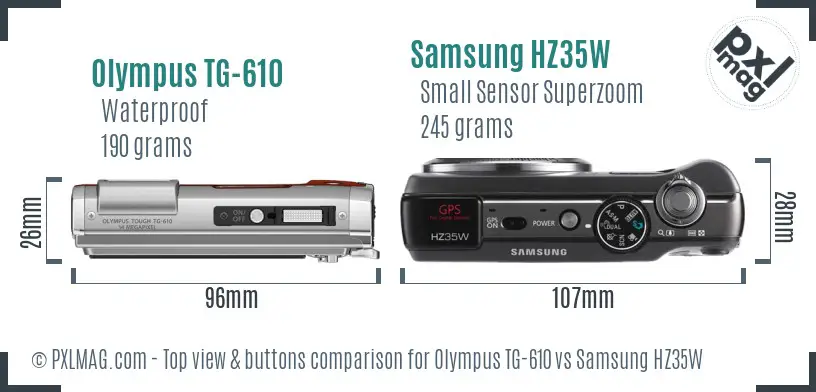 Olympus TG-610 vs Samsung HZ35W top view buttons comparison