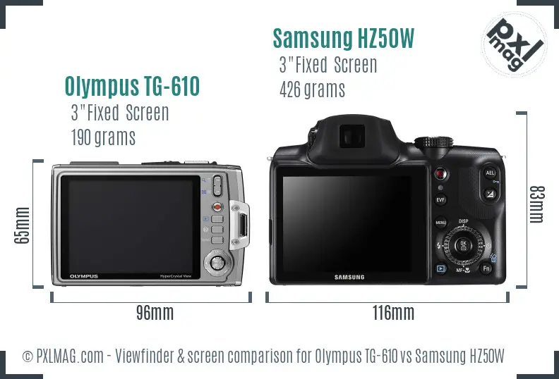 Olympus TG-610 vs Samsung HZ50W Screen and Viewfinder comparison