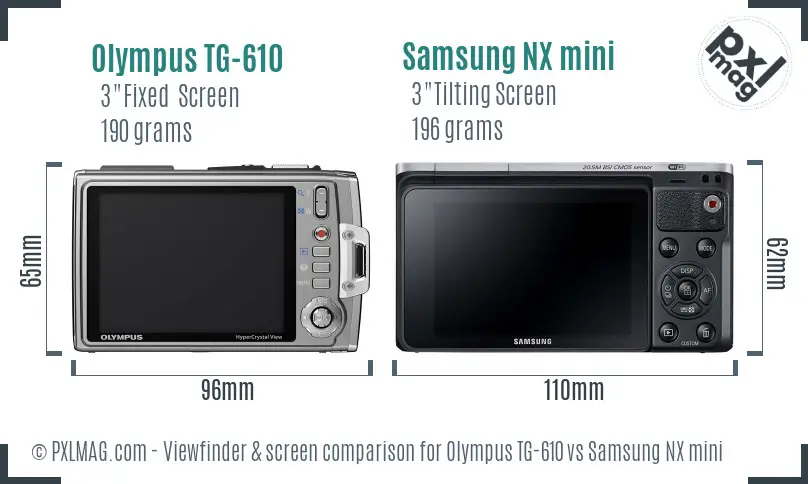 Olympus TG-610 vs Samsung NX mini Screen and Viewfinder comparison