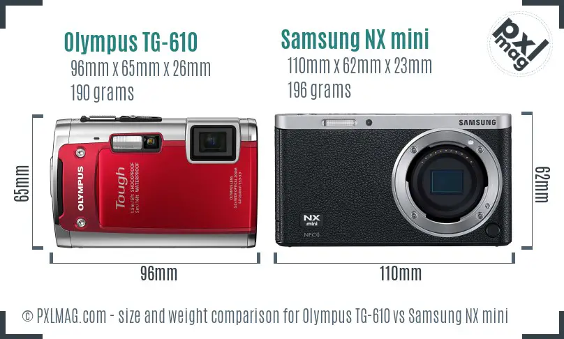 Olympus TG-610 vs Samsung NX mini size comparison