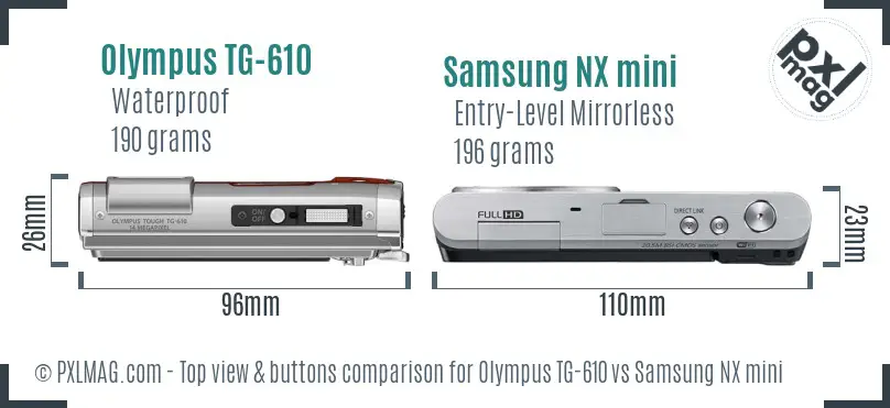 Olympus TG-610 vs Samsung NX mini top view buttons comparison