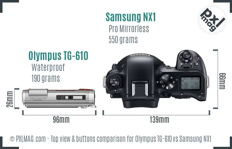 Olympus TG-610 vs Samsung NX1 top view buttons comparison