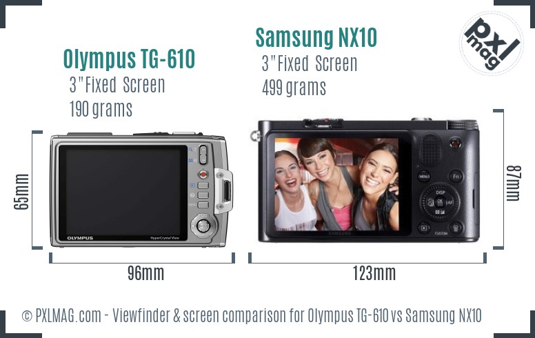Olympus TG-610 vs Samsung NX10 Screen and Viewfinder comparison