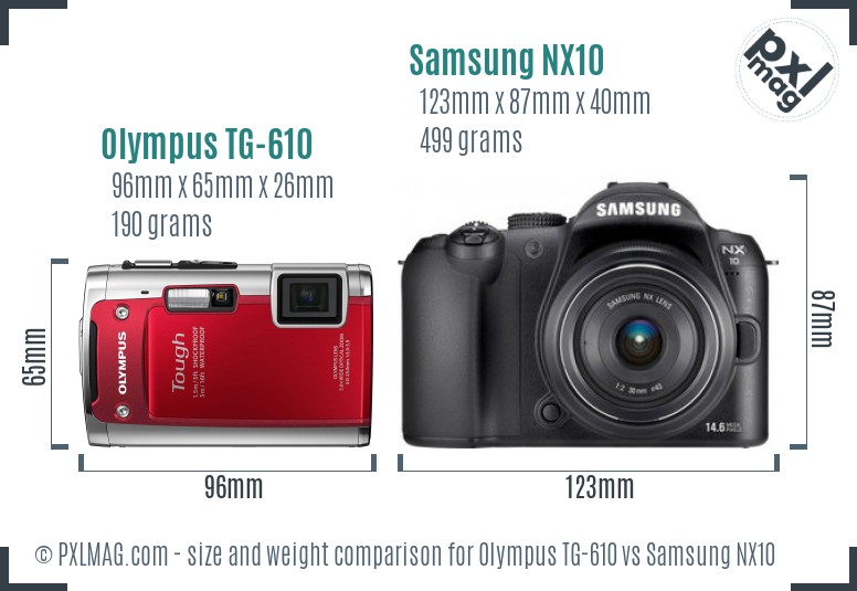 Olympus TG-610 vs Samsung NX10 size comparison