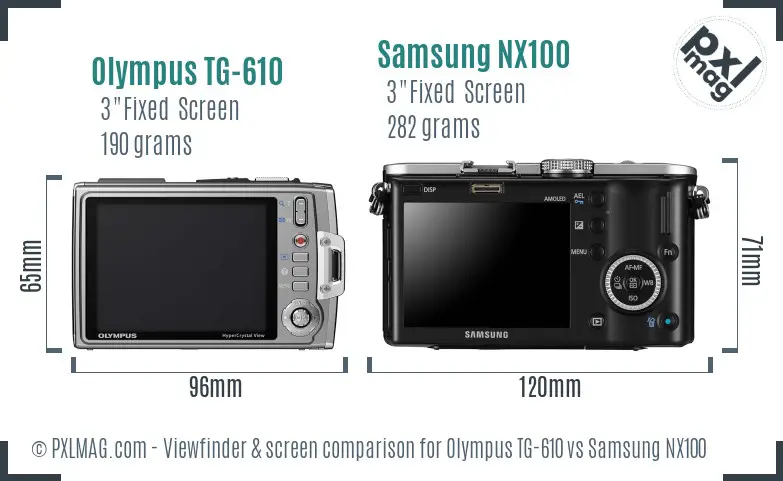 Olympus TG-610 vs Samsung NX100 Screen and Viewfinder comparison