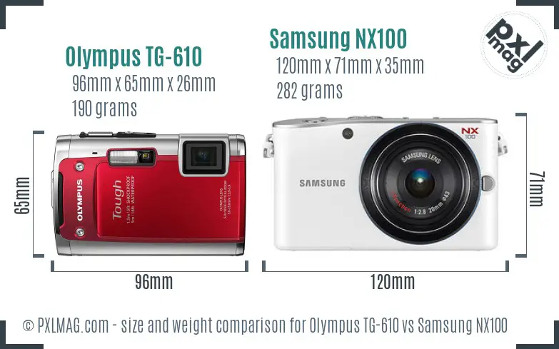 Olympus TG-610 vs Samsung NX100 size comparison