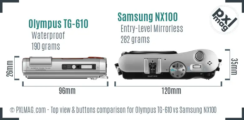 Olympus TG-610 vs Samsung NX100 top view buttons comparison