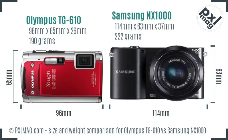 Olympus TG-610 vs Samsung NX1000 size comparison