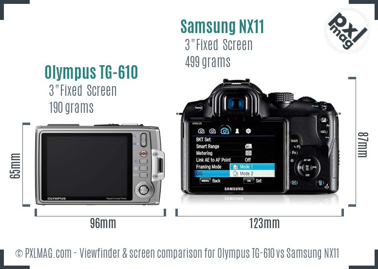 Olympus TG-610 vs Samsung NX11 Screen and Viewfinder comparison