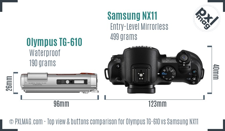 Olympus TG-610 vs Samsung NX11 top view buttons comparison