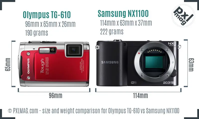 Olympus TG-610 vs Samsung NX1100 size comparison