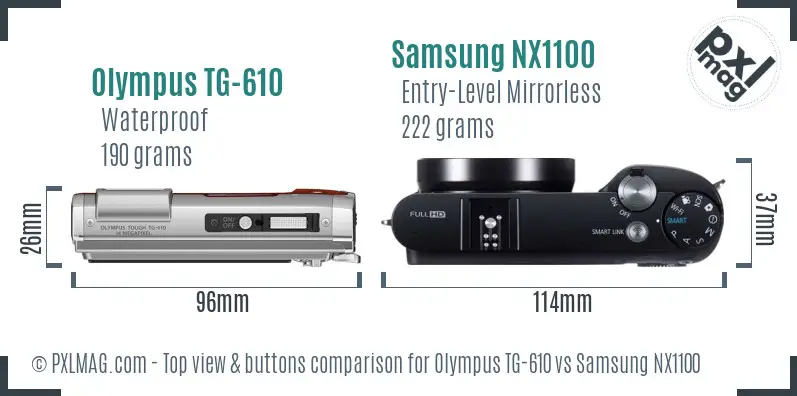 Olympus TG-610 vs Samsung NX1100 top view buttons comparison
